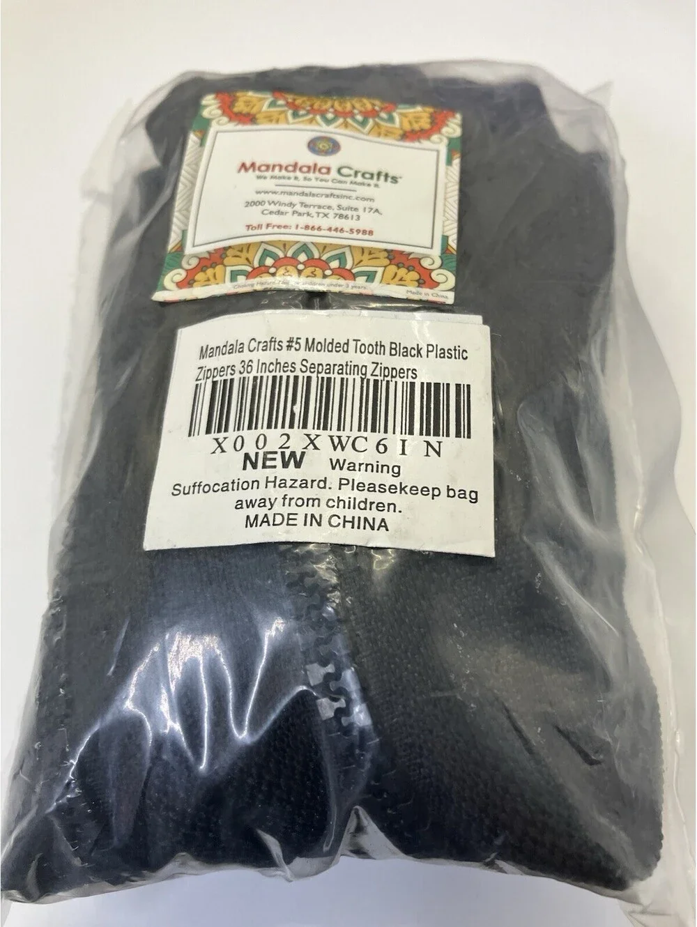 Mandala Crafts Black Plastic Separating Zipper #5 -Lot of 5 - Heavy Duty - 32 In
